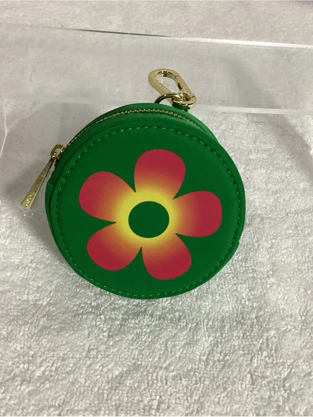 Marc Jacobs Daisy Wild Floral Green Round Keychain Bag Charm Coin Purse